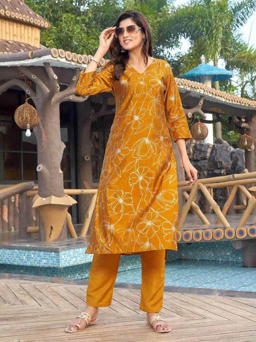 Yellow Rayon Printed Festival Casual Kurti