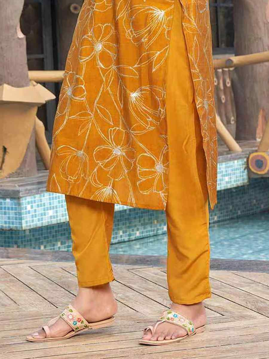 Yellow Rayon Printed Festival Casual Kurti