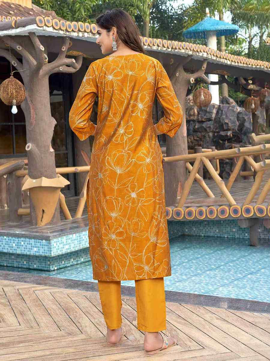 Yellow Rayon Printed Festival Casual Kurti