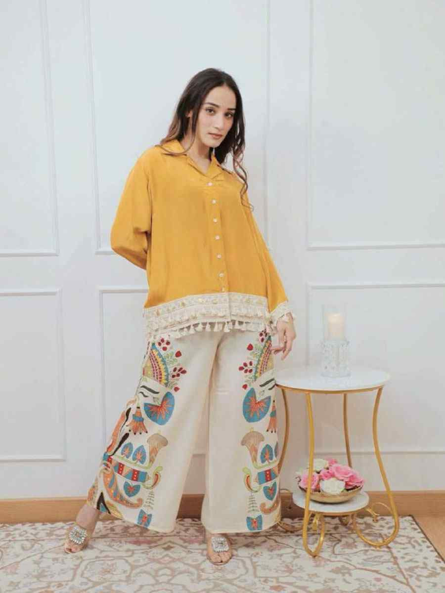 Yellow Rayon Printed Festival Casual Kurti Bottom Women Wear