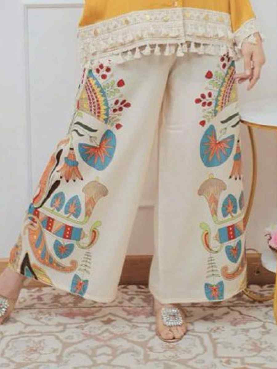 Yellow Rayon Printed Festival Casual Kurti Bottom Women Wear