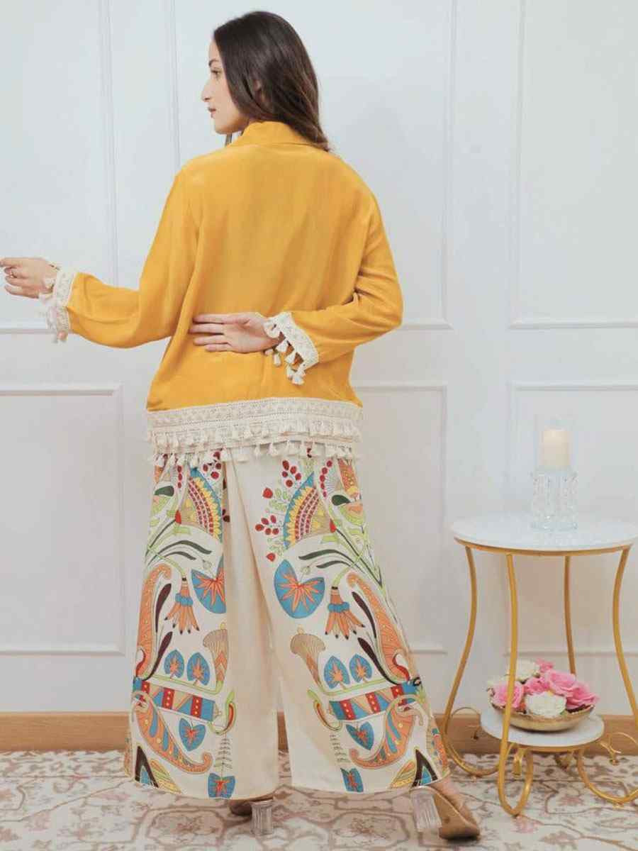 Yellow Rayon Printed Festival Casual Kurti Bottom Women Wear