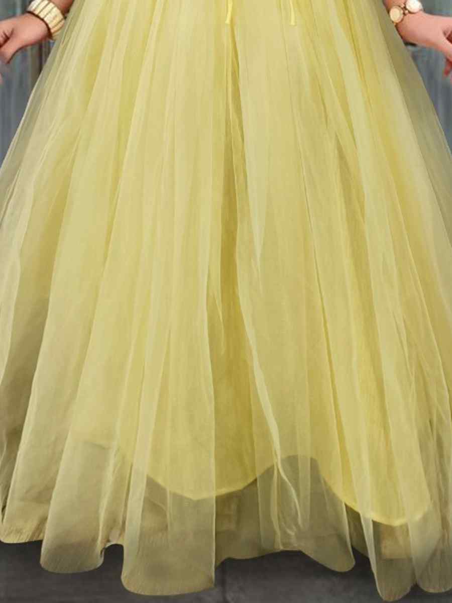 Yellow Rayon Soft Net Embroidered Party Wedding Salwars Girls Wear