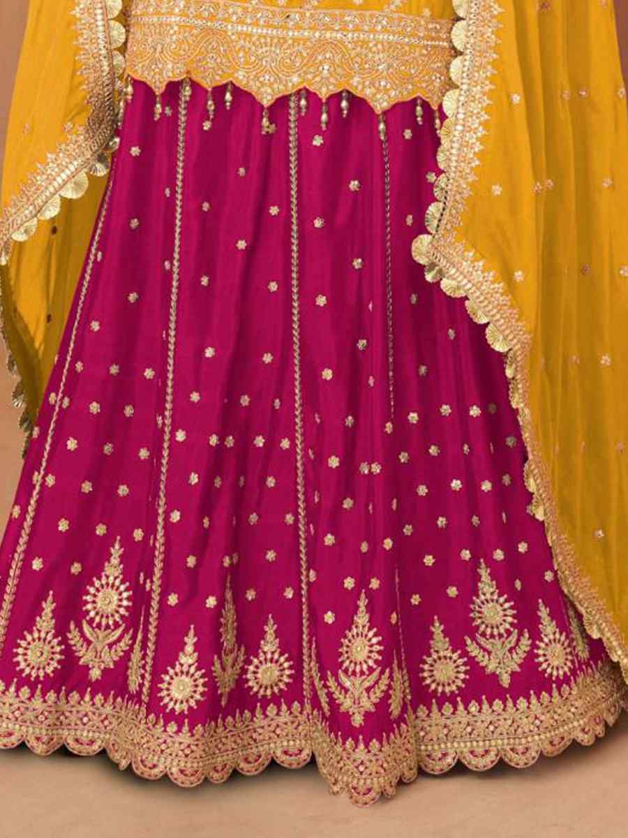Yellow Real Chinon Embroidered Festival Wedding Ready Skirt Salwar Kameez