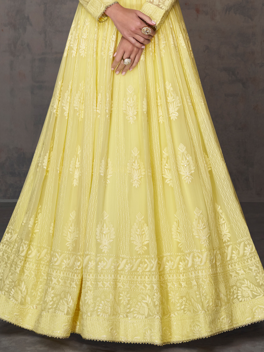 Yellow Real Georgette Embroidered Festival Wedding Anarkali Salwar Kameez