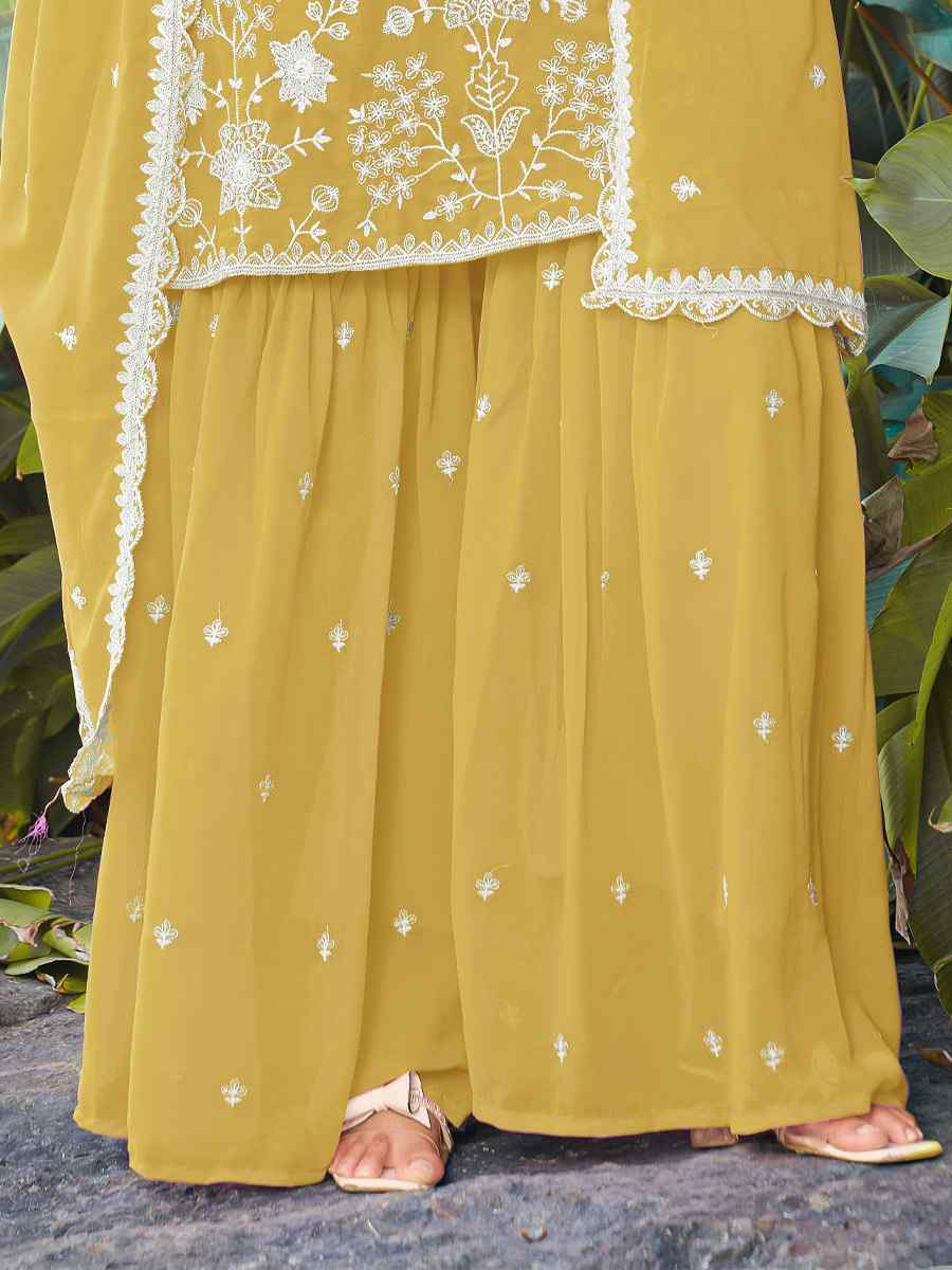 Yellow Real Premium Georgette Embroidery Party Wedding Festival Casual Ready Palazzo Pant Salwar Kameez