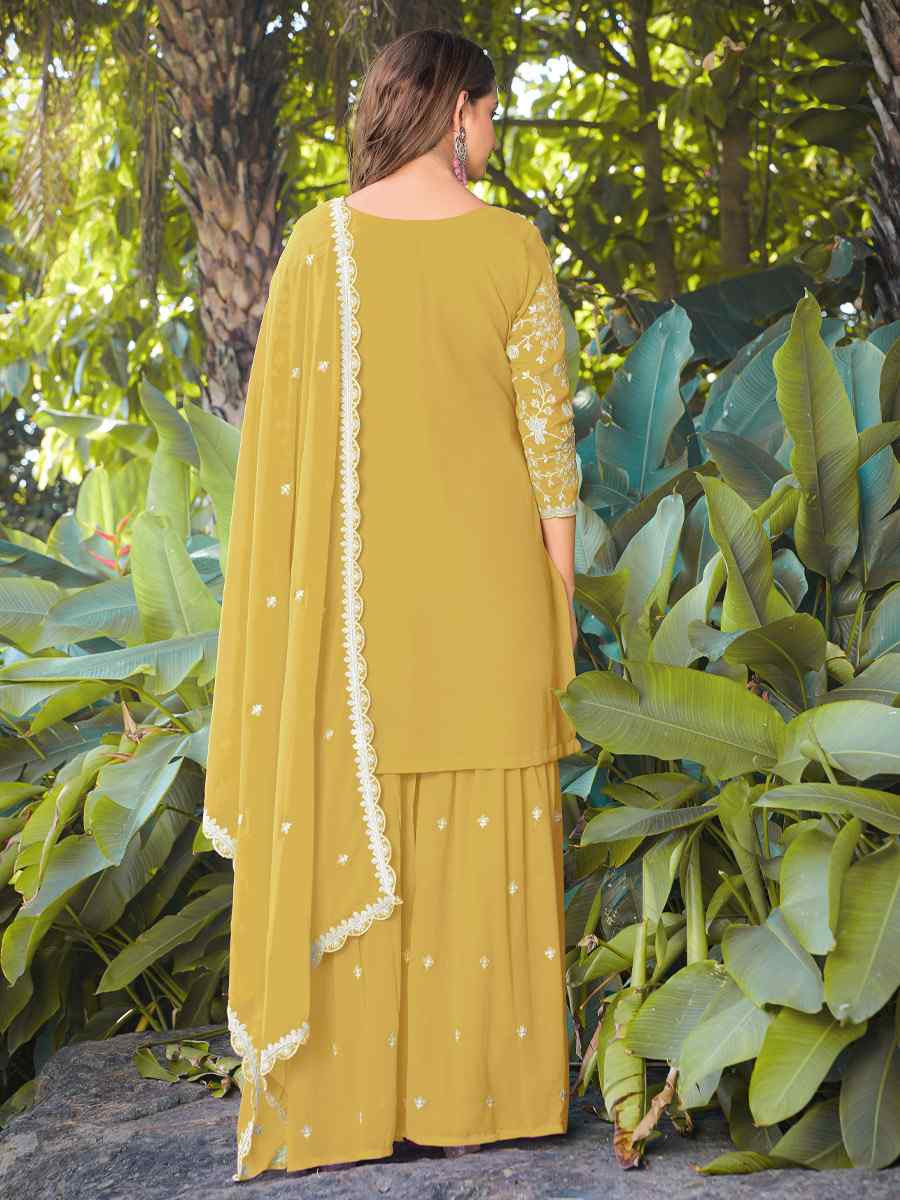 Yellow Real Premium Georgette Embroidery Party Wedding Festival Casual Ready Palazzo Pant Salwar Kameez