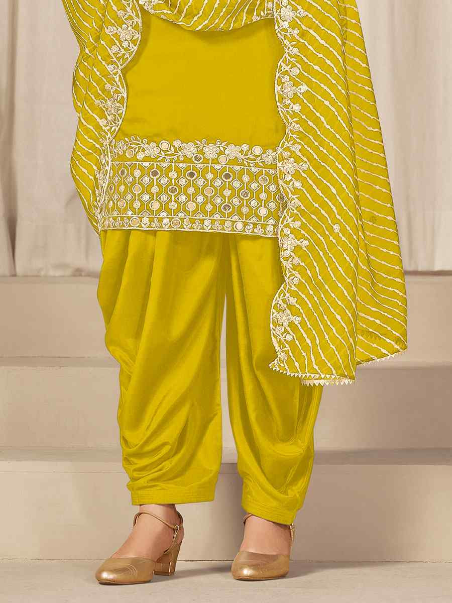 Yellow Roman Silk Embroidered Festival Wedding Patiala Salwar Kameez