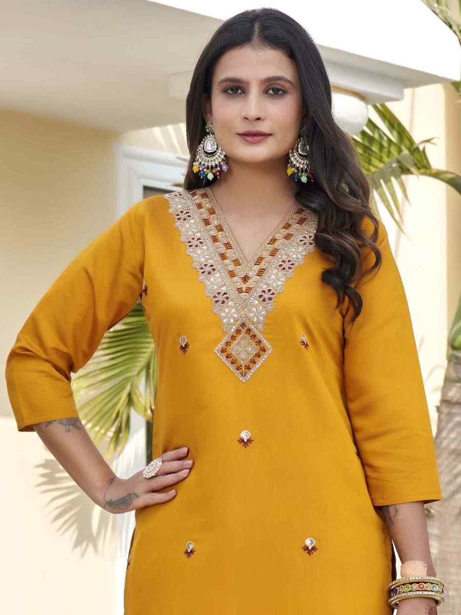 Yellow Roman Silk Embroidery Party Wedding Festival Casual Ready Pant Salwar Kameez