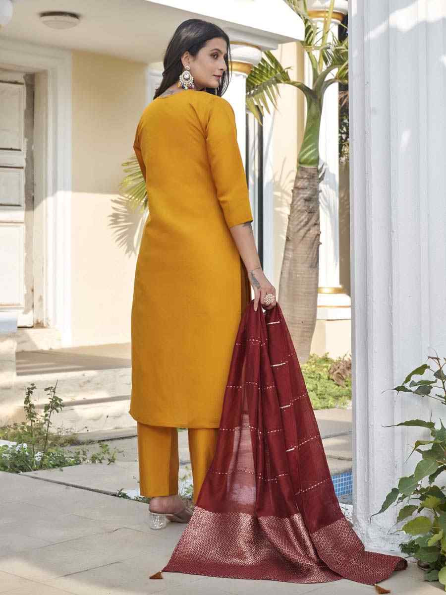 Yellow Roman Silk Embroidery Party Wedding Festival Casual Ready Pant Salwar Kameez