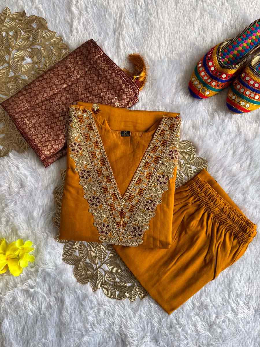 Yellow Roman Silk Embroidery Party Wedding Festival Casual Ready Pant Salwar Kameez