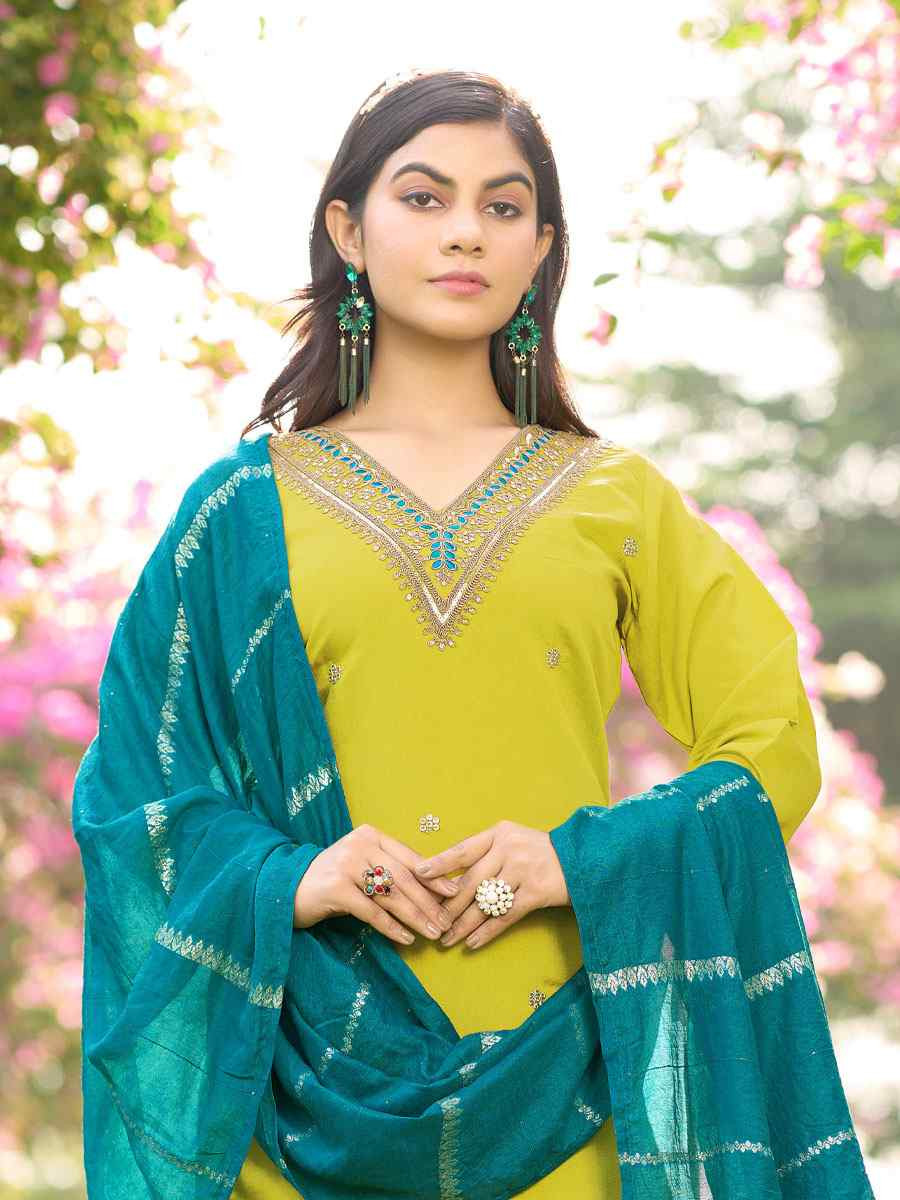 Yellow Roman Silk Embroidery Party Wedding Festival Casual Ready Pant Salwar Kameez