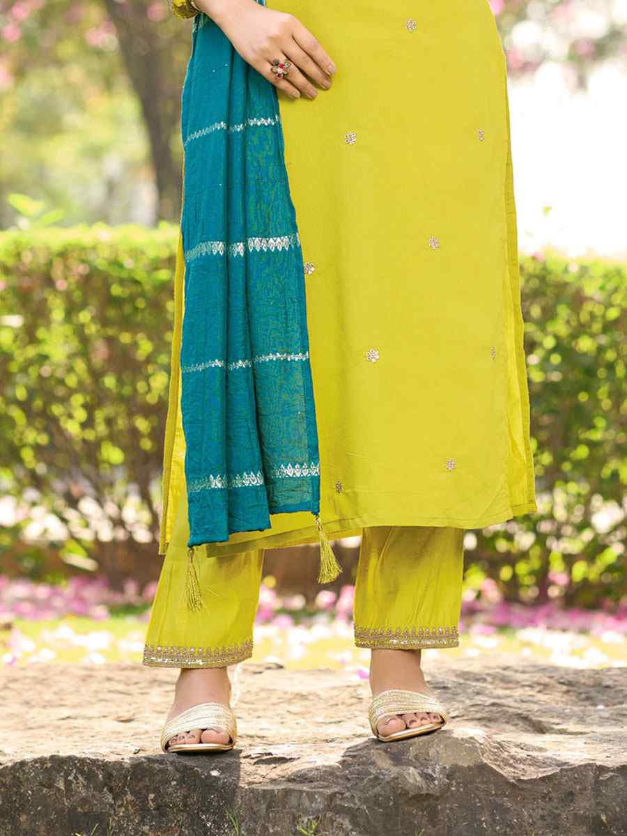 Yellow Roman Silk Embroidery Party Wedding Festival Casual Ready Pant Salwar Kameez