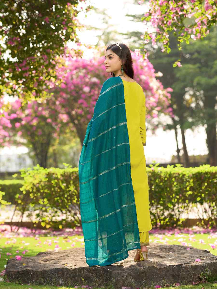 Yellow Roman Silk Embroidery Party Wedding Festival Casual Ready Pant Salwar Kameez