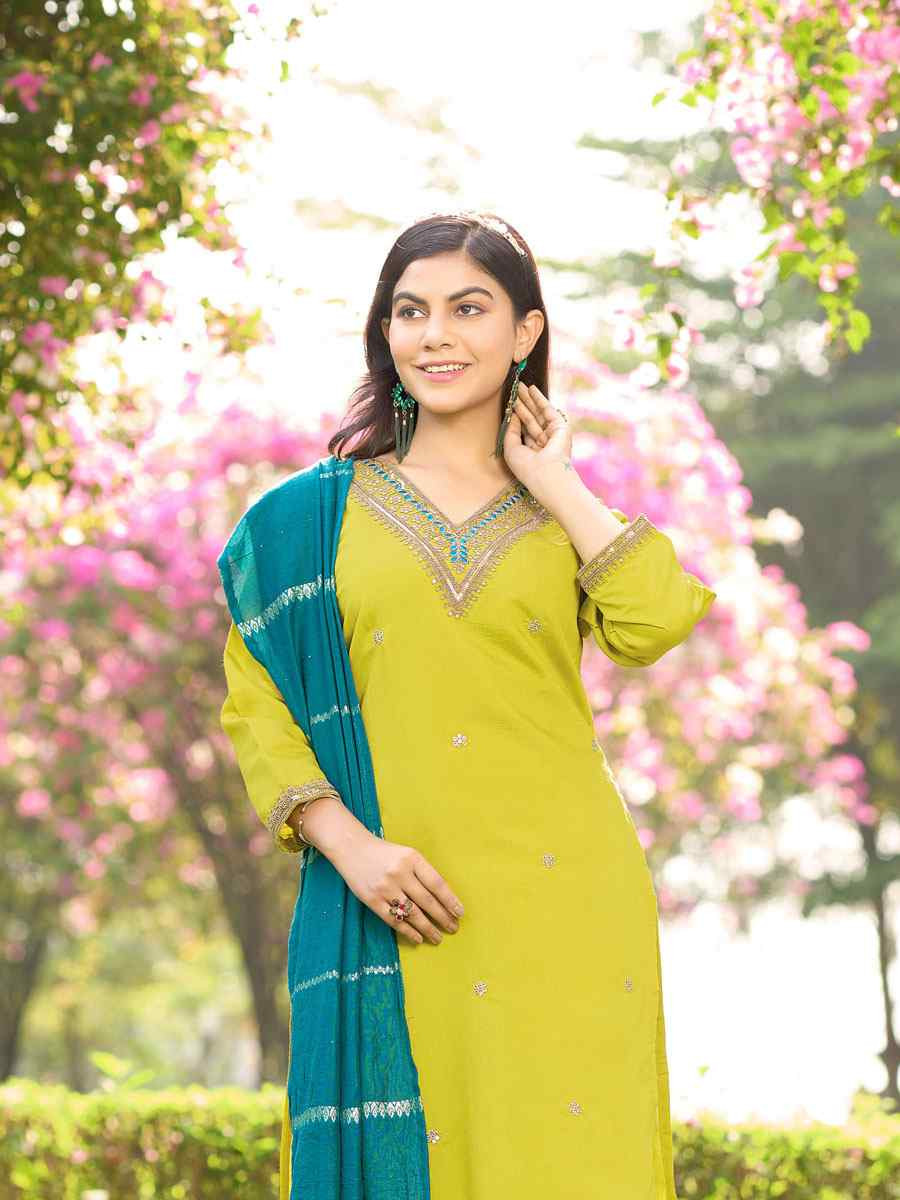 Yellow Roman Silk Embroidery Party Wedding Festival Casual Ready Pant Salwar Kameez