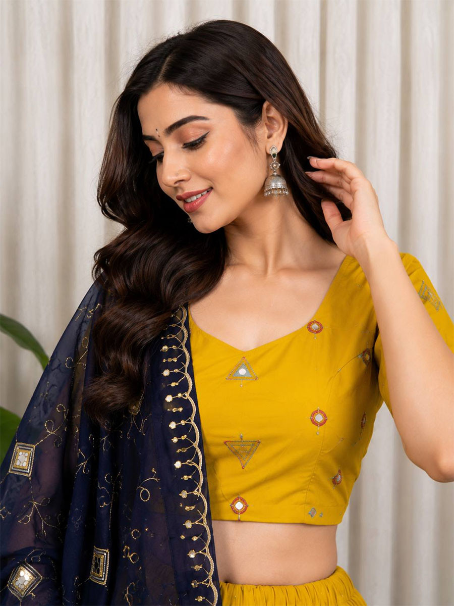 Yellow Roman silk Embroidery Sequins Wedding Reception Festival Ready Heavy Border Lehenga Choli
