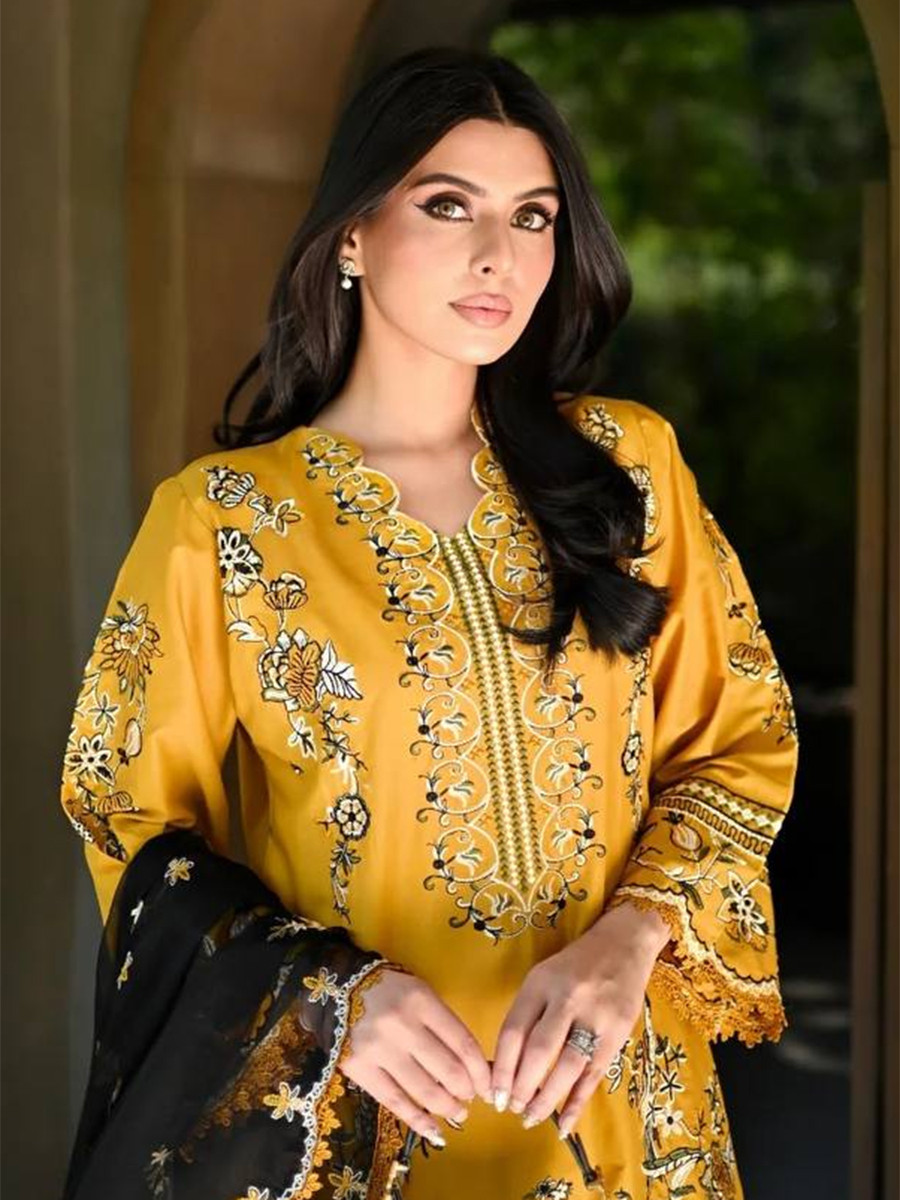 Yellow Roman Silk Embroidery Wedding Party Festival Casual Ready Palazzo Pant Salwar Kameez