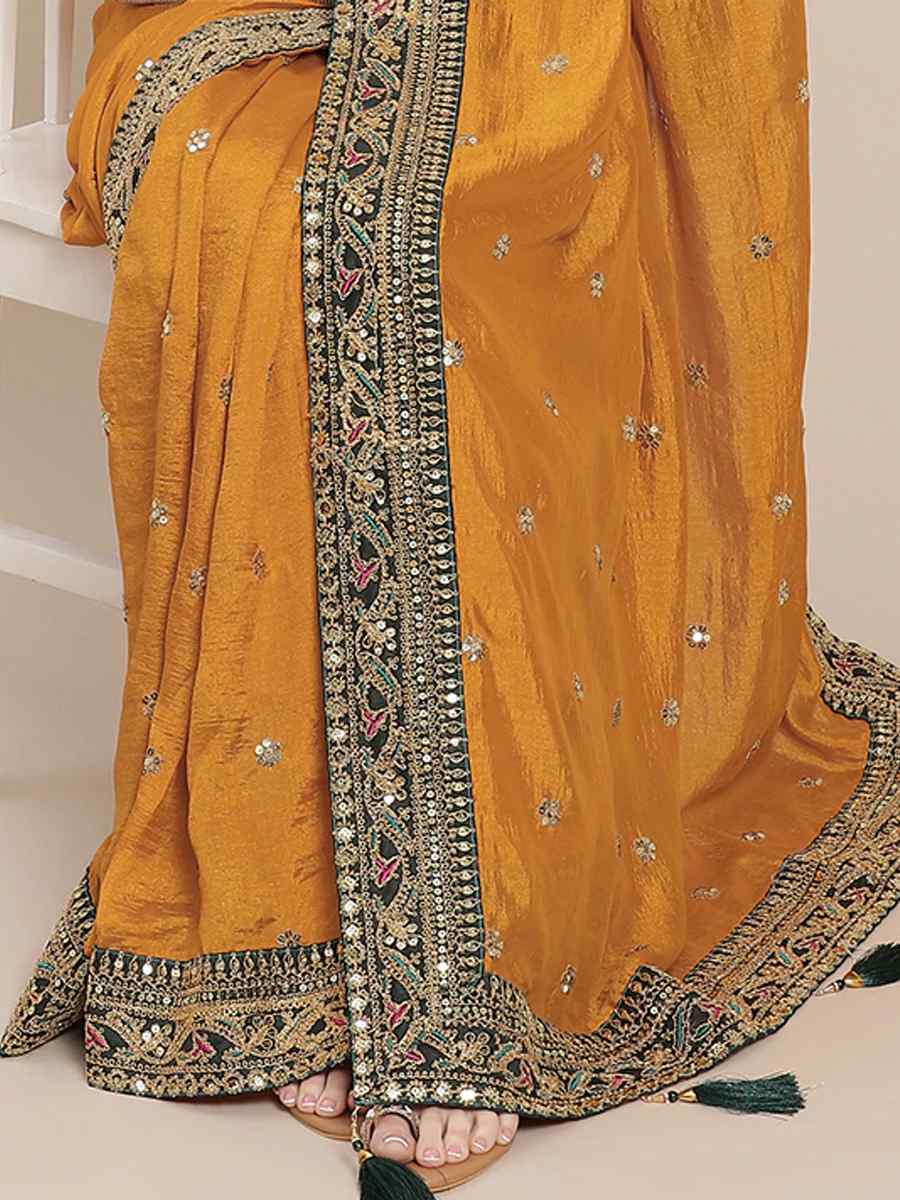 Yellow Royal Vichitra Silk Handwoven Wedding Festival Heavy Border Saree