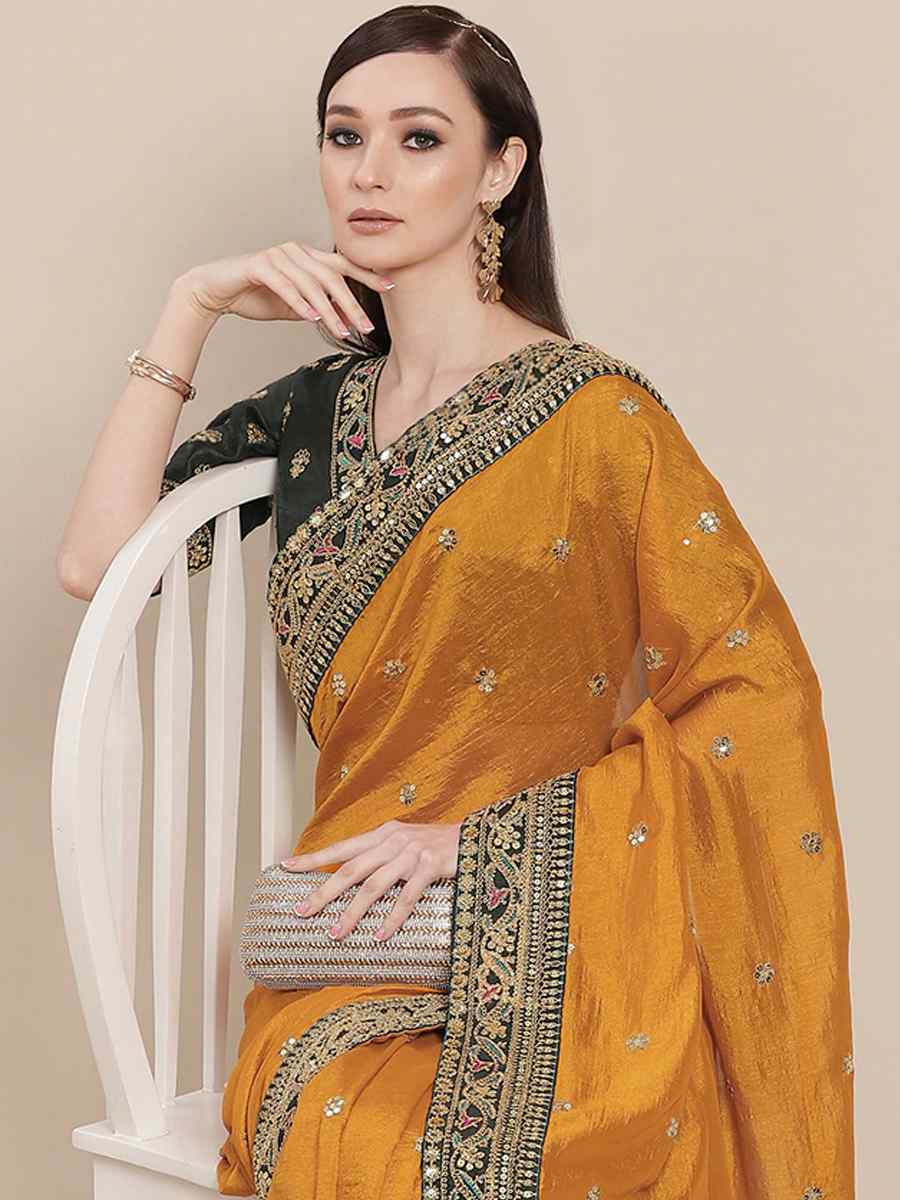 Yellow Royal Vichitra Silk Handwoven Wedding Festival Heavy Border Saree