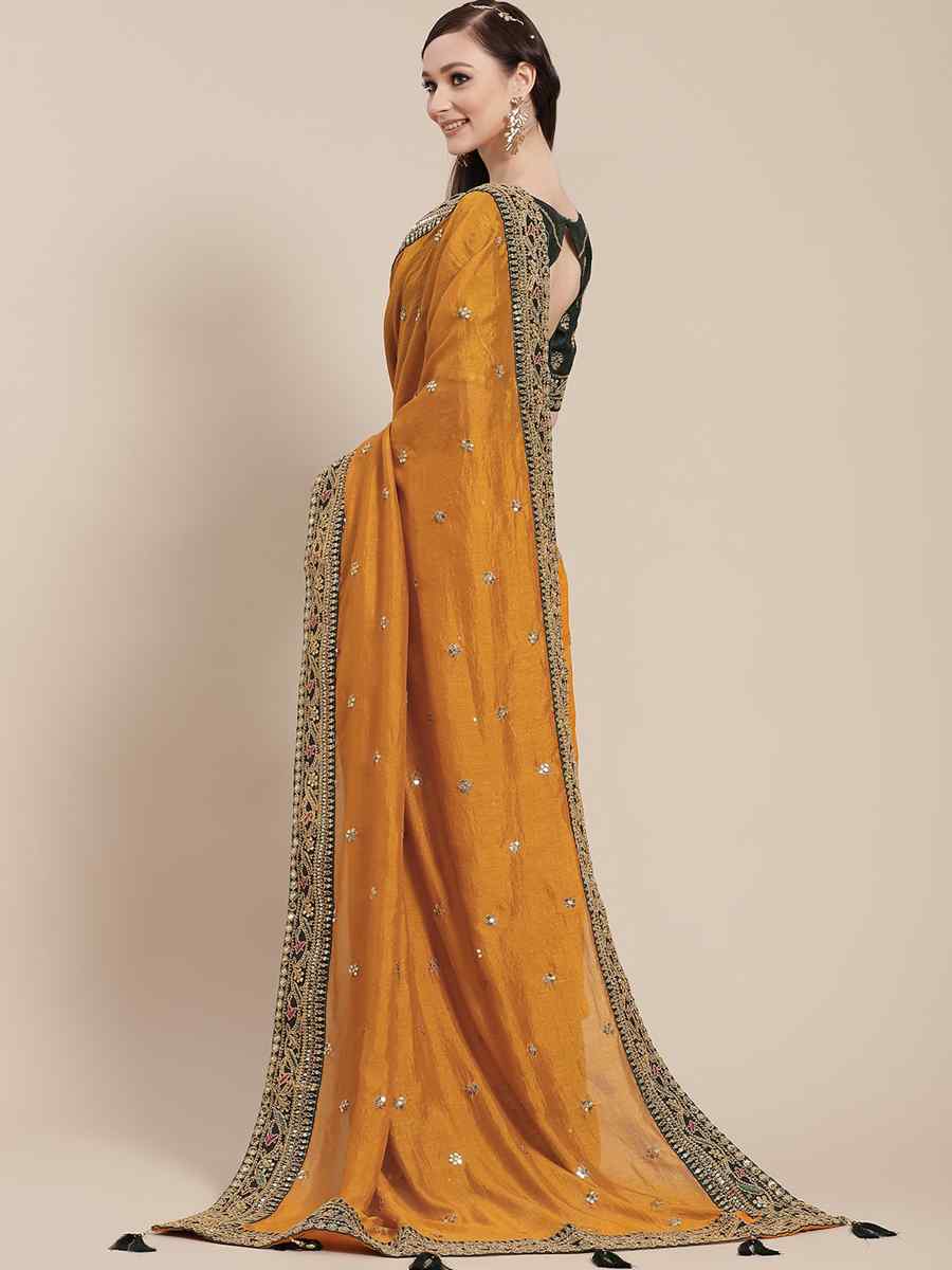 Yellow Royal Vichitra Silk Handwoven Wedding Festival Heavy Border Saree