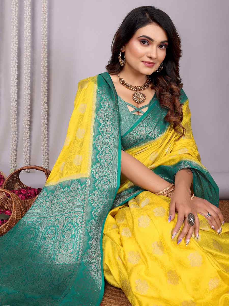 Yellow Satin Silk Handwoven Festival Wedding Fancy Heavy Border Saree