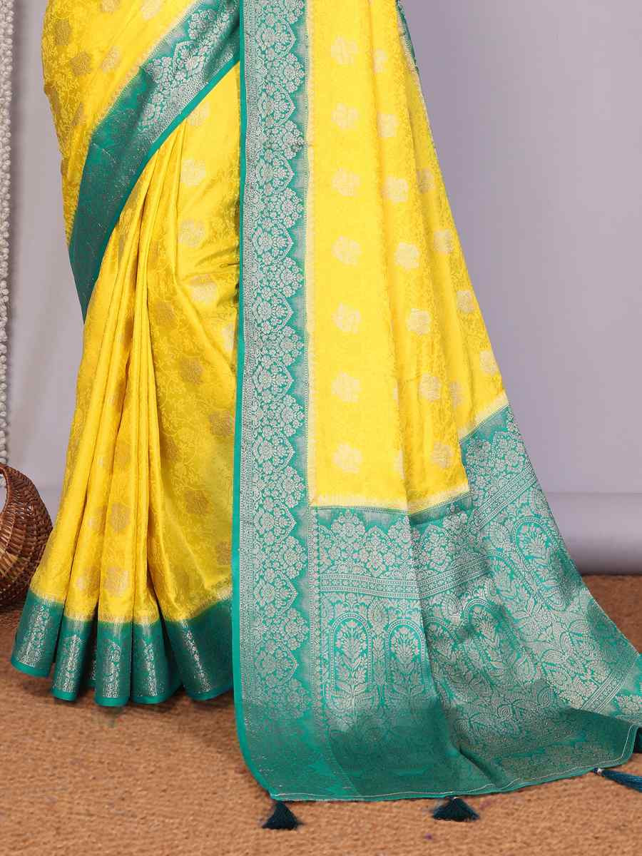 Yellow Satin Silk Handwoven Festival Wedding Fancy Heavy Border Saree