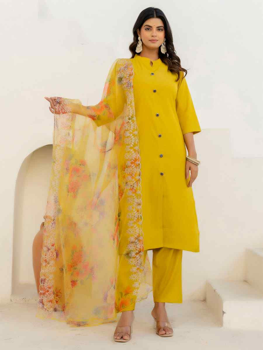Yellow Shimmer Silk Embroidery Party Wedding Festival Casual Ready Pant Salwar Kameez