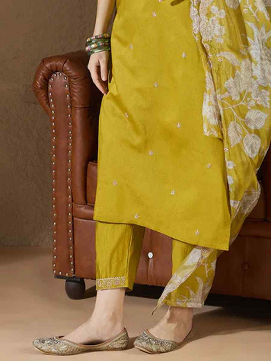 Yellow Silk Blend Embroidery Party Wedding Festival Casual Ready Pant Salwar Kameez