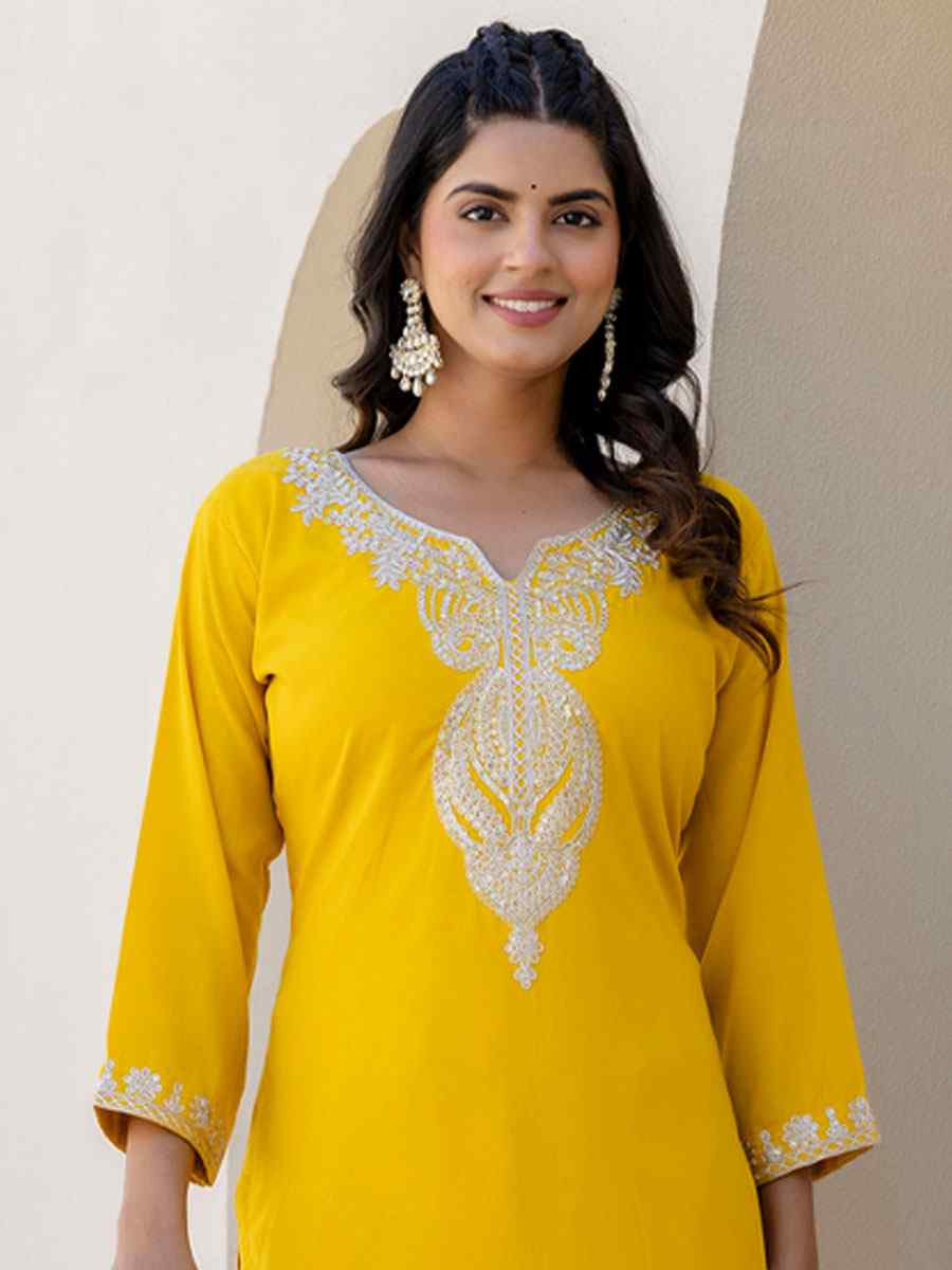 Yellow Silk Blend Embroidery Party Wedding Festival Casual Ready Pant Salwar Kameez