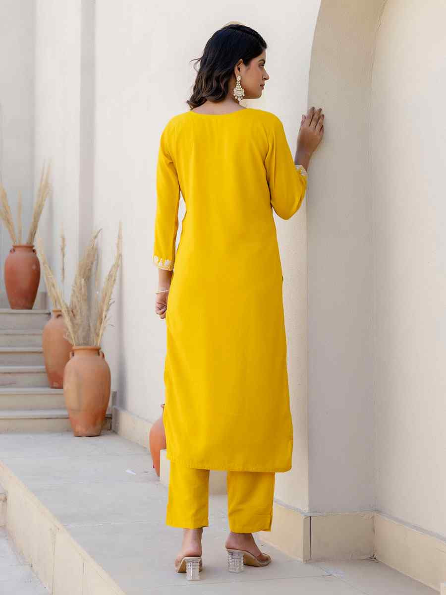 Yellow Silk Blend Embroidery Party Wedding Festival Casual Ready Pant Salwar Kameez