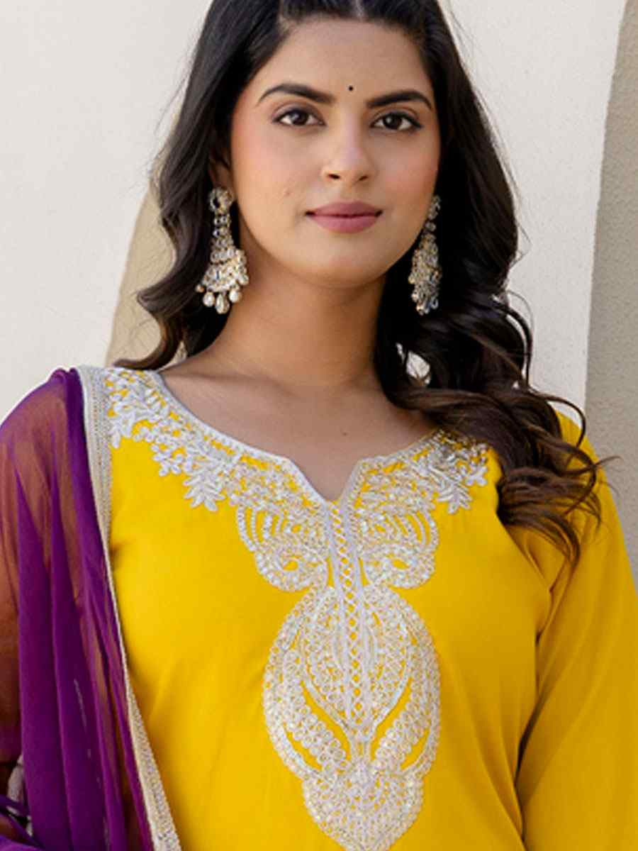 Yellow Silk Blend Embroidery Party Wedding Festival Casual Ready Pant Salwar Kameez