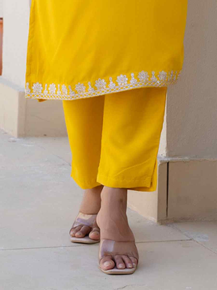 Yellow Silk Blend Embroidery Party Wedding Festival Casual Ready Pant Salwar Kameez