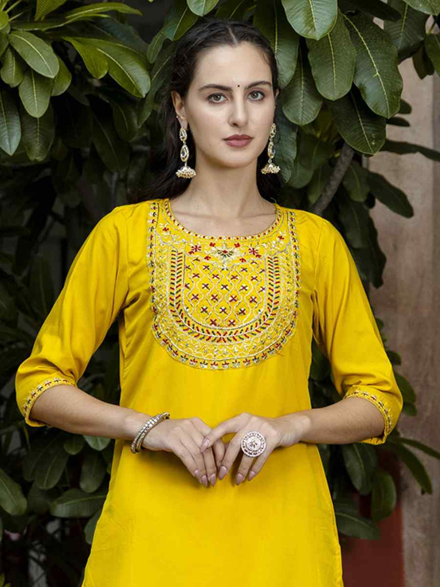 Yellow Silk Blend Embroidery Party Wedding Festival Casual Ready Pant Salwar Kameez