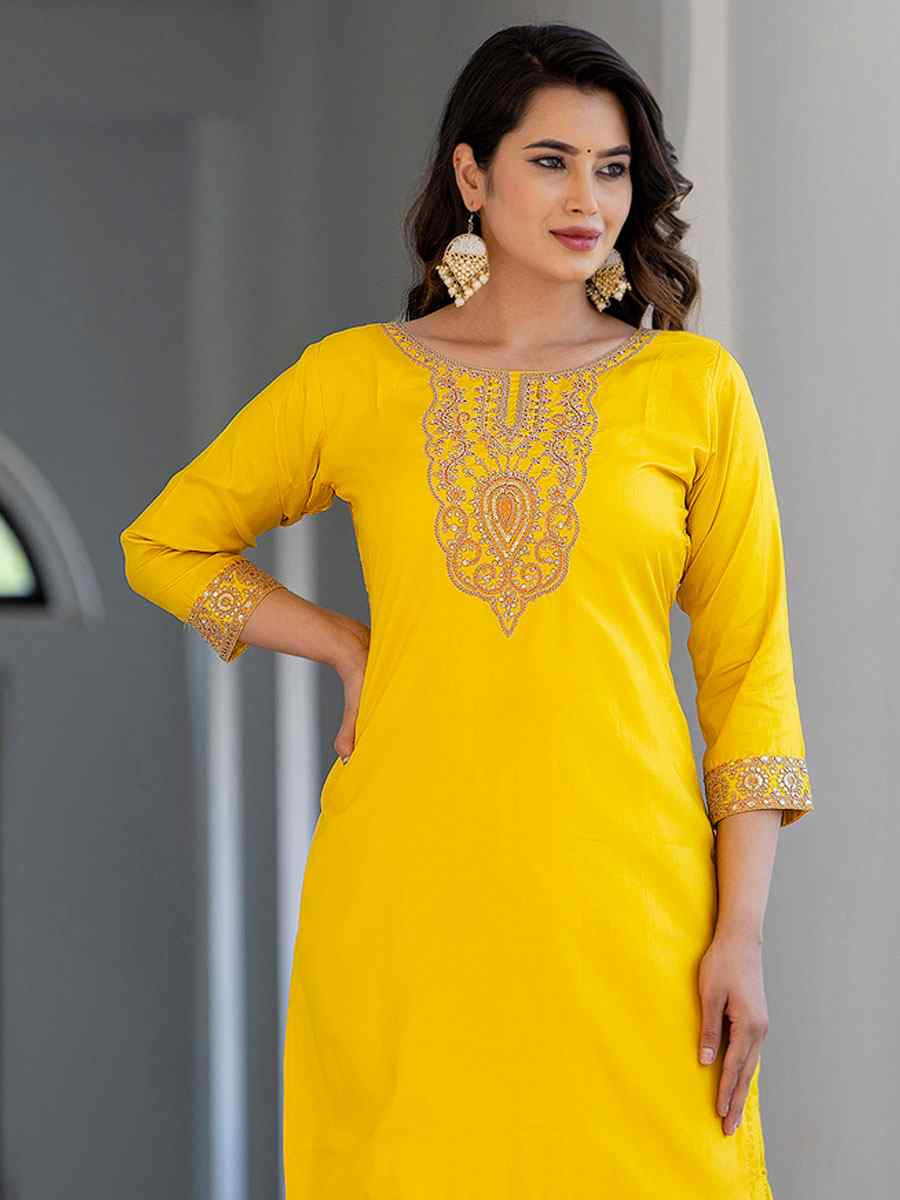 Yellow Silk Blend Embroidery Party Wedding Festival Casual Ready Pant Salwar Kameez