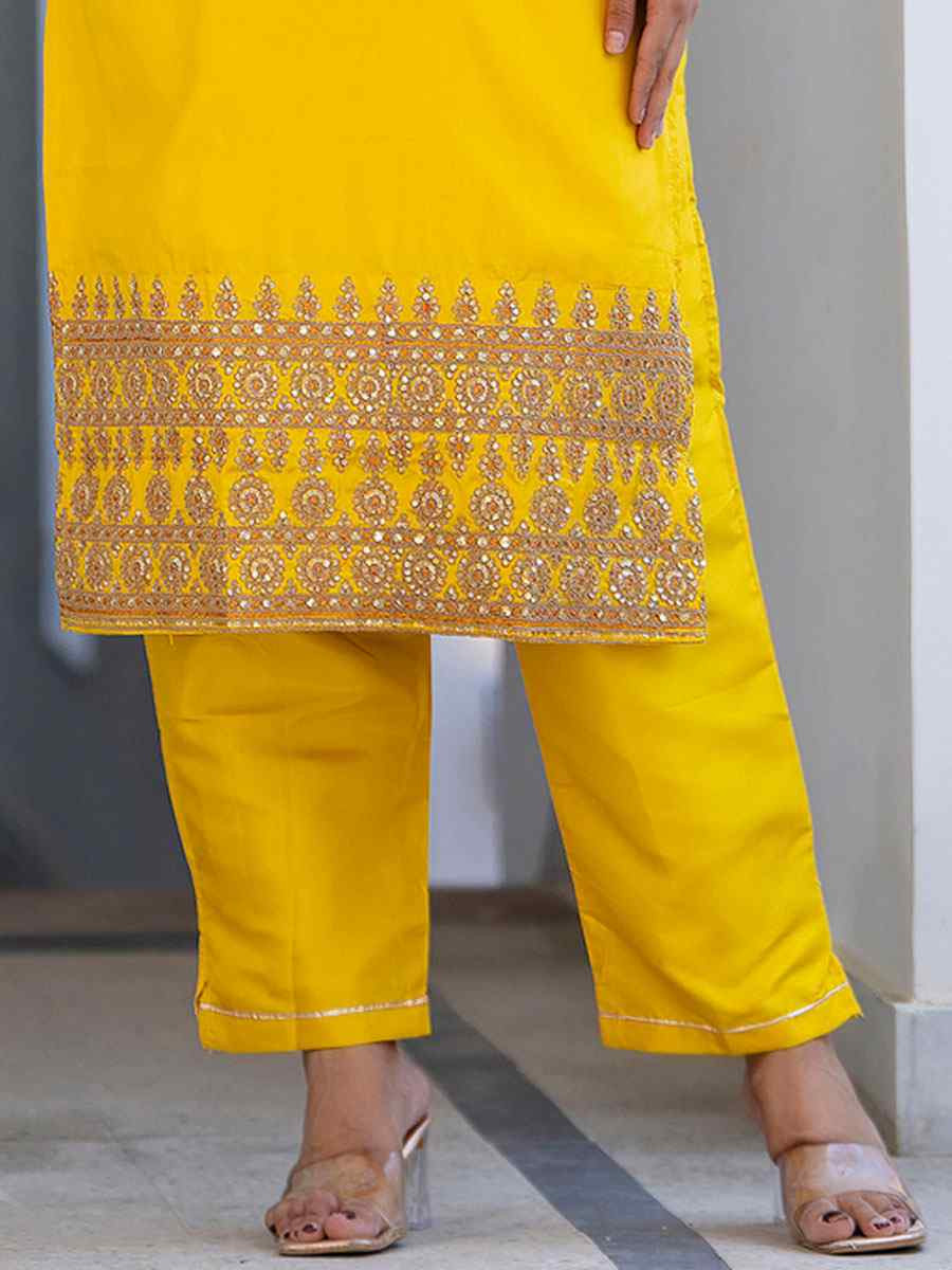 Yellow Silk Blend Embroidery Party Wedding Festival Casual Ready Pant Salwar Kameez