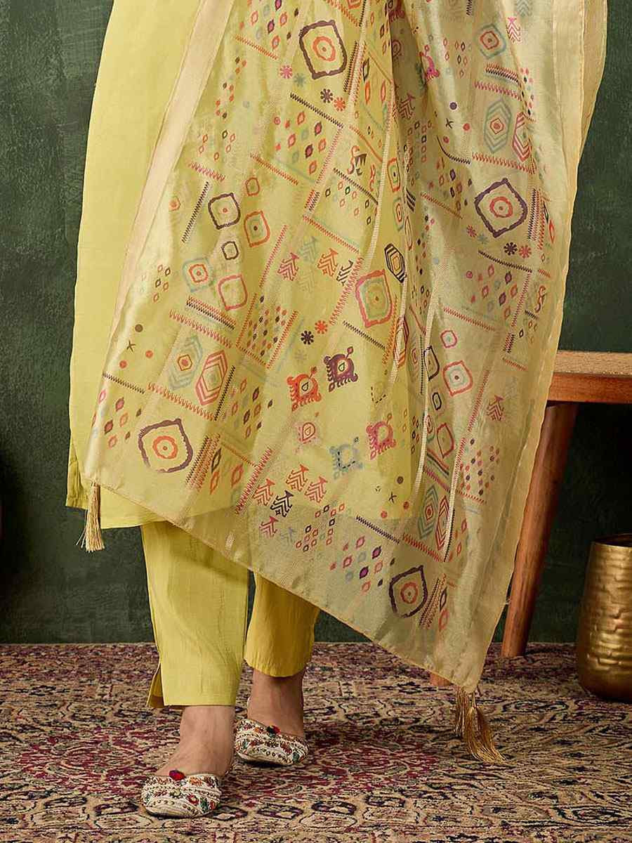 Yellow Silk Blend Embroidery Party Wedding Festival Casual Ready Pant Salwar Kameez