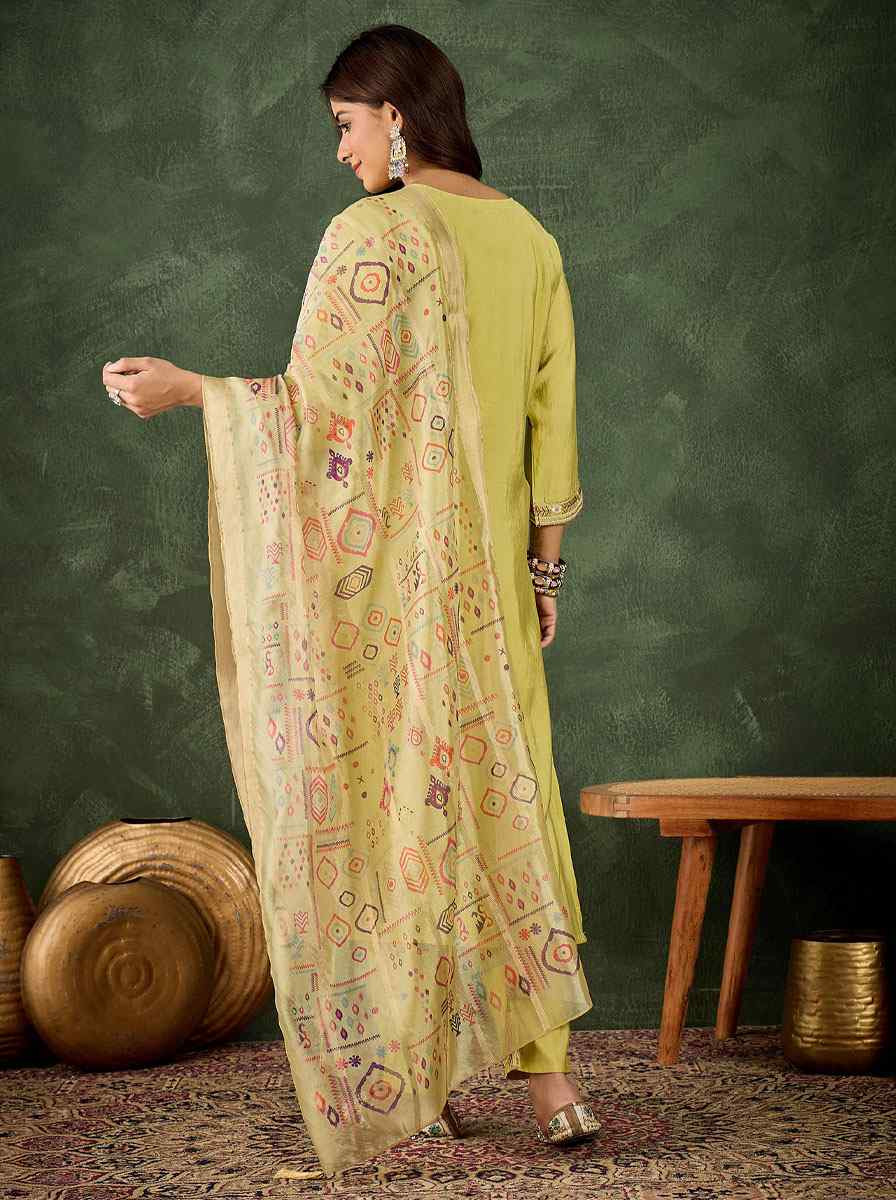 Yellow Silk Blend Embroidery Party Wedding Festival Casual Ready Pant Salwar Kameez