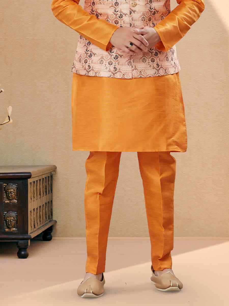 Yellow Silk Dupion Printed Festival Party Kurta