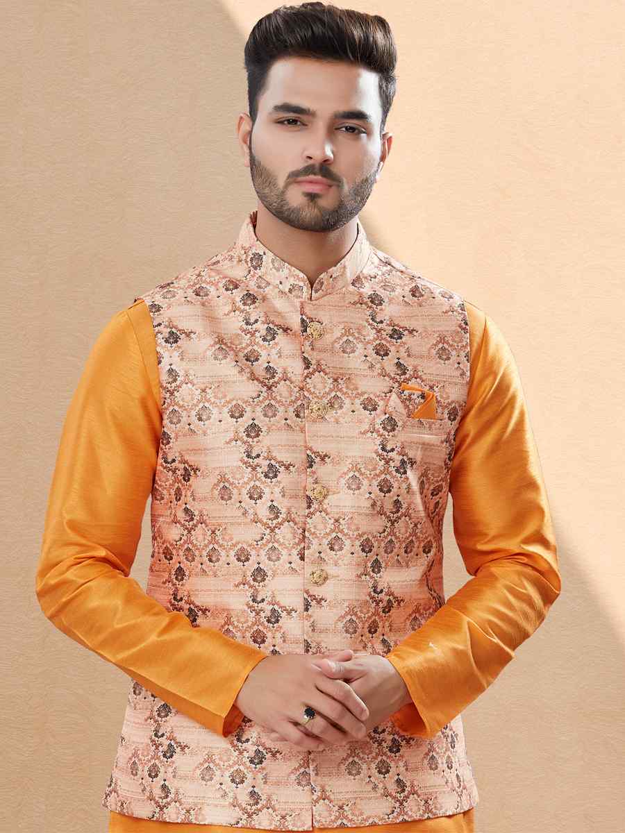 Yellow Silk Dupion Woven Festival Party Kurta