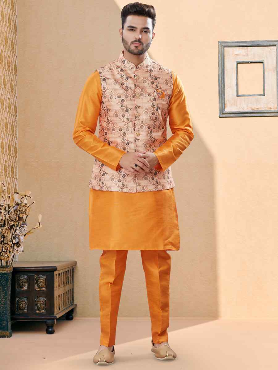 Yellow Silk Dupion Woven Festival Party Kurta