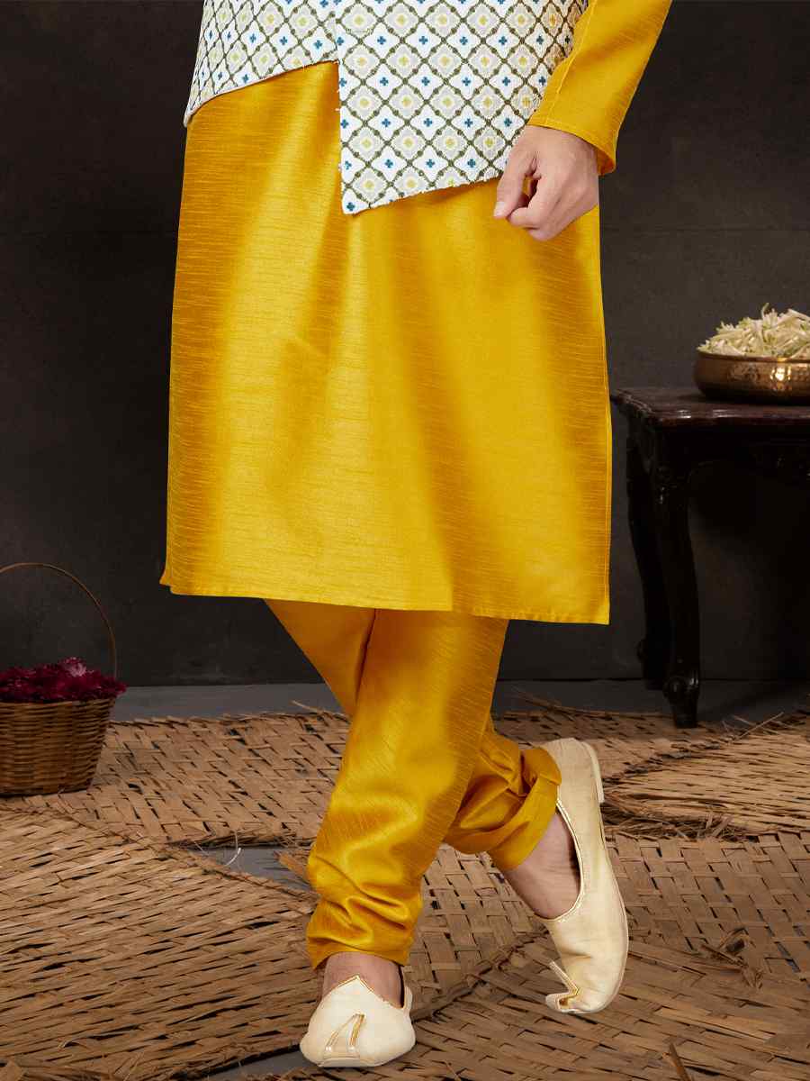 Yellow Silk Dupion Woven Festival Wedding Kurta