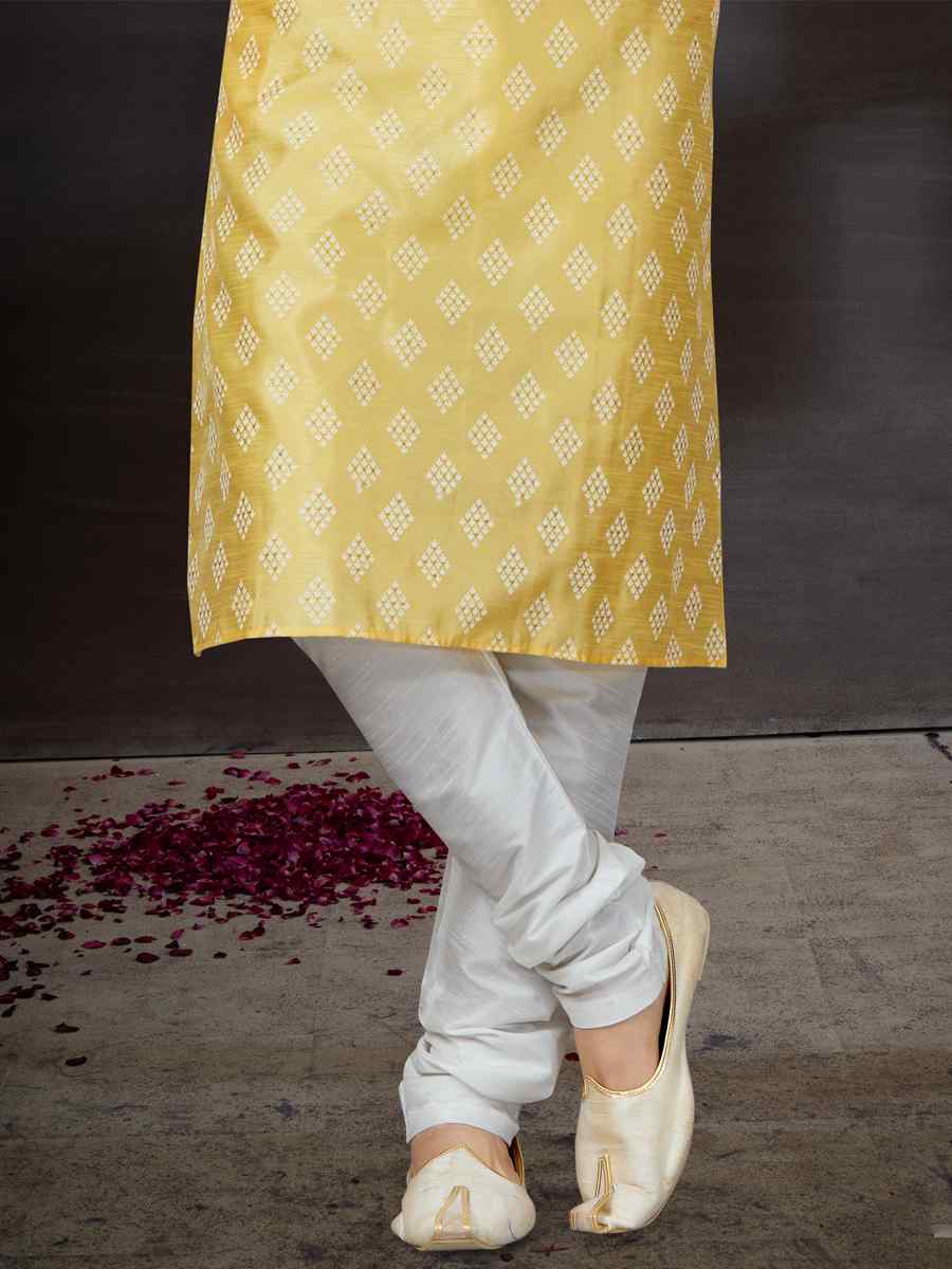 Yellow Silk Dupion Woven Festival Wedding Kurta