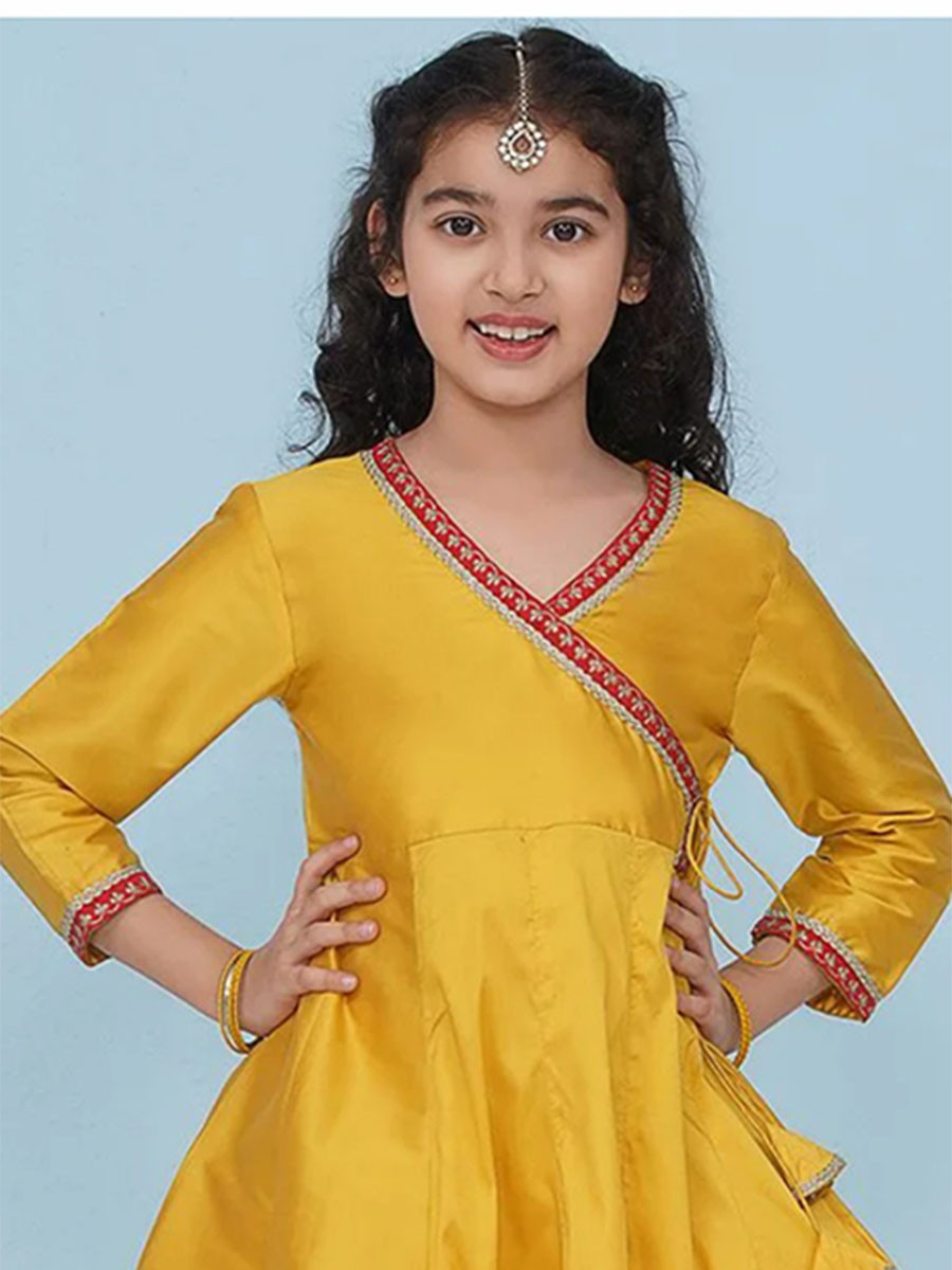Yellow Silk Embroidered Ethnic Casual Festival Party Wedding Salwars Girls Wear