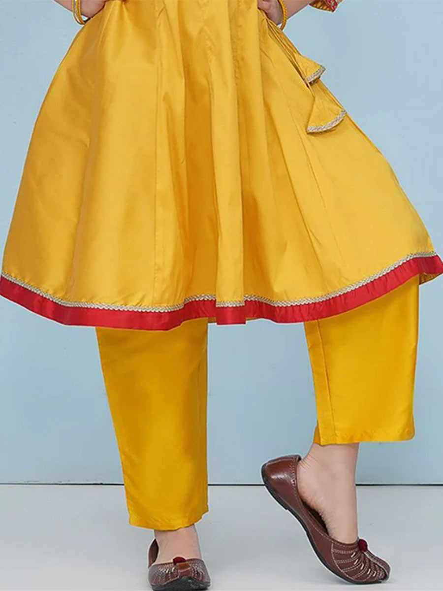 Yellow Silk Embroidered Ethnic Casual Festival Party Wedding Salwars Girls Wear