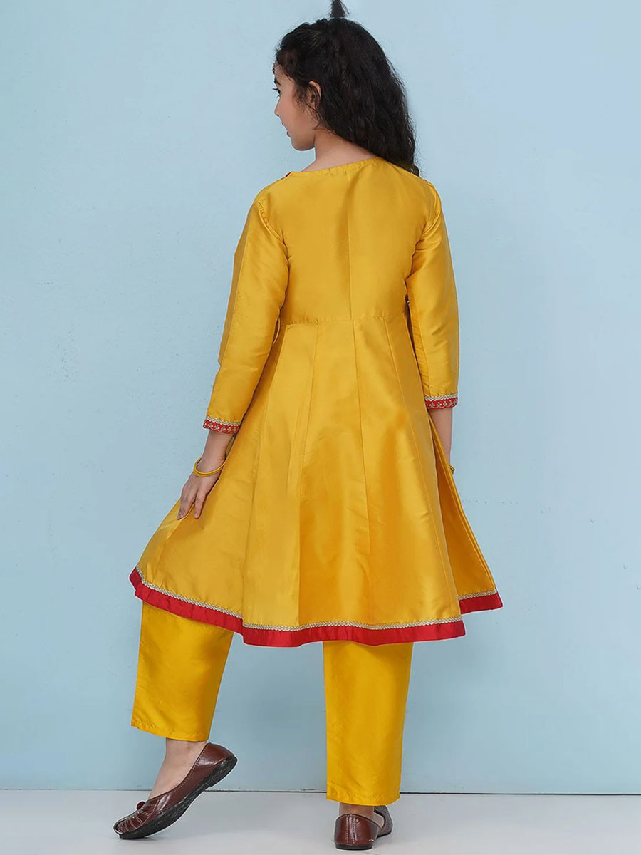 Yellow Silk Embroidered Ethnic Casual Festival Party Wedding Salwars Girls Wear