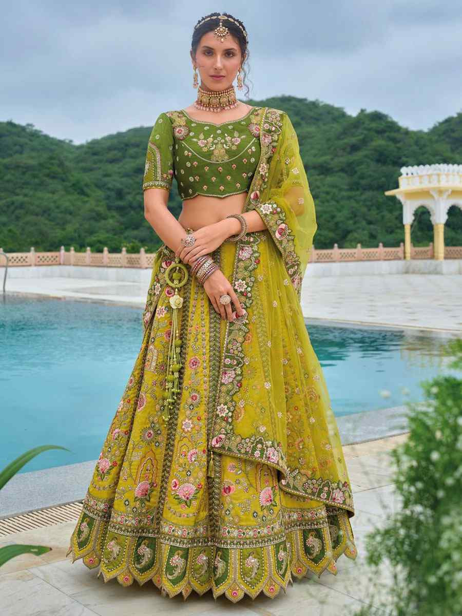 Yellow Silk Embroidered Festival Reception Bridal Traditional Heavy Border Lehenga Choli