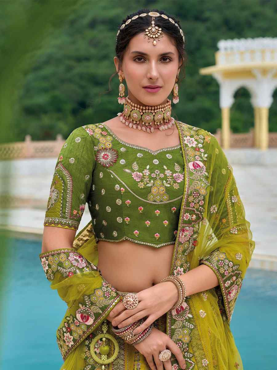 Yellow Silk Embroidered Festival Reception Bridal Traditional Heavy Border Lehenga Choli
