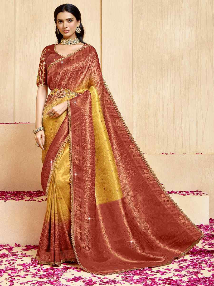 Yellow Silk Embroidered Festival Wedding Fancy Heavy Border Saree