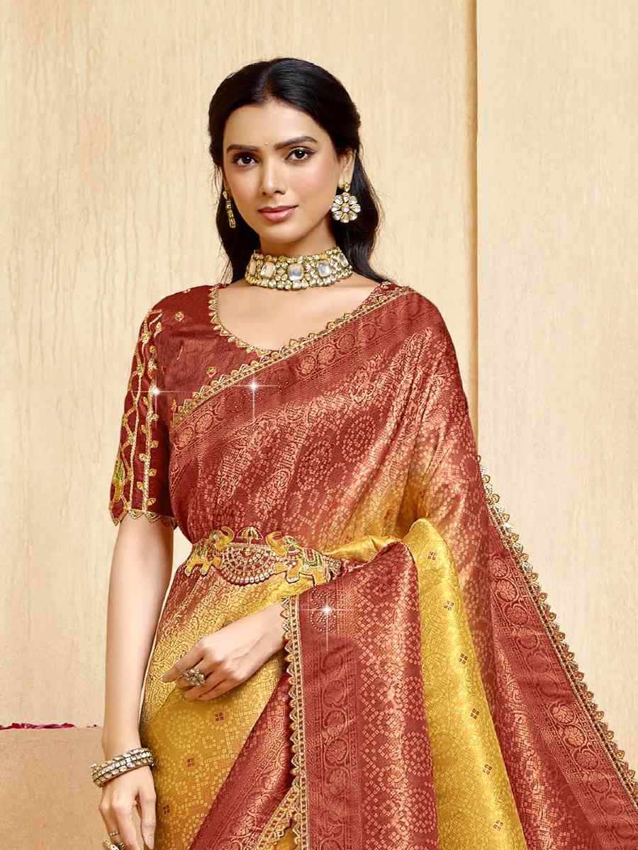 Yellow Silk Embroidered Festival Wedding Fancy Heavy Border Saree