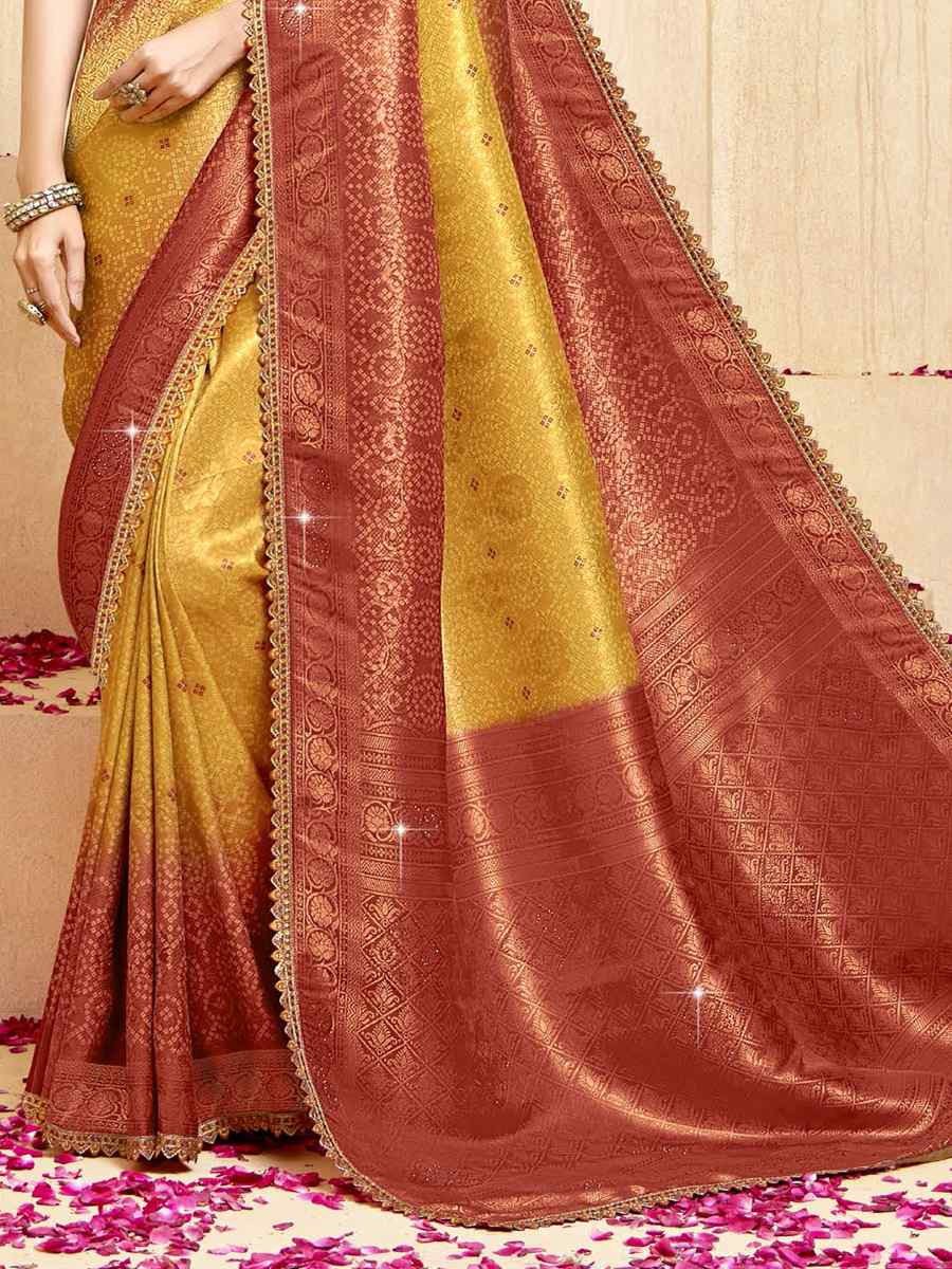 Yellow Silk Embroidered Festival Wedding Fancy Heavy Border Saree